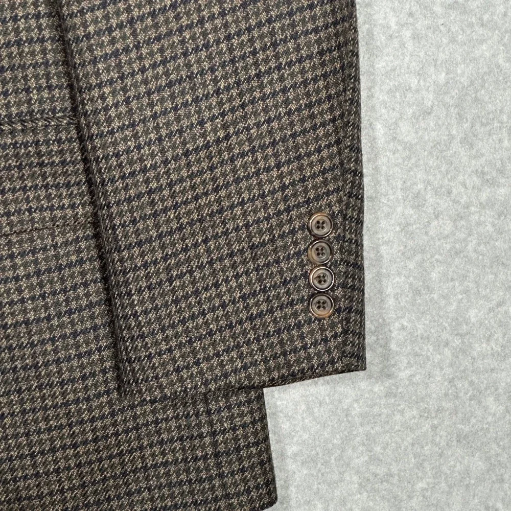 VTG Oscar de la Renta Mens Brown Houndstooth Wool Blazer Sport Coat 44R